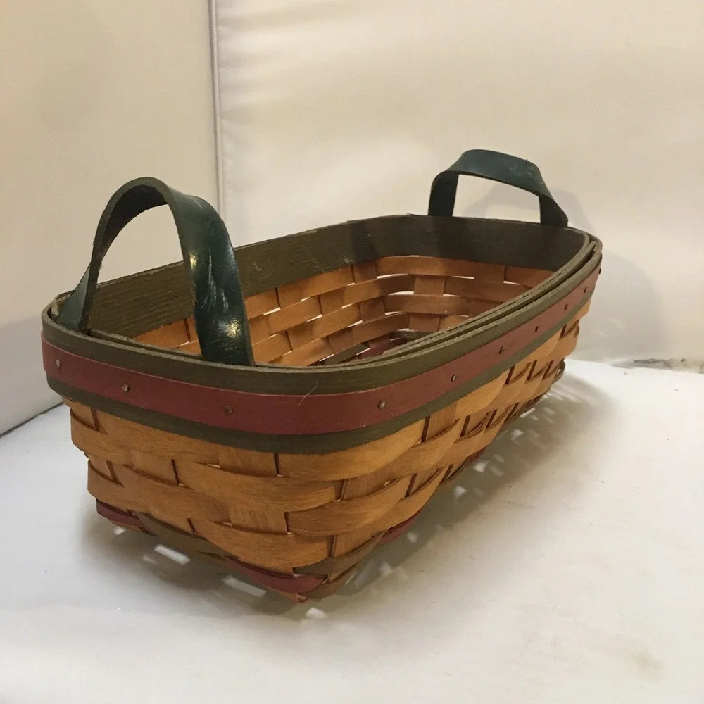 Workshops Gerald E Henn Woven Basket Decor Brown Green Red Rectangle Cottagecore